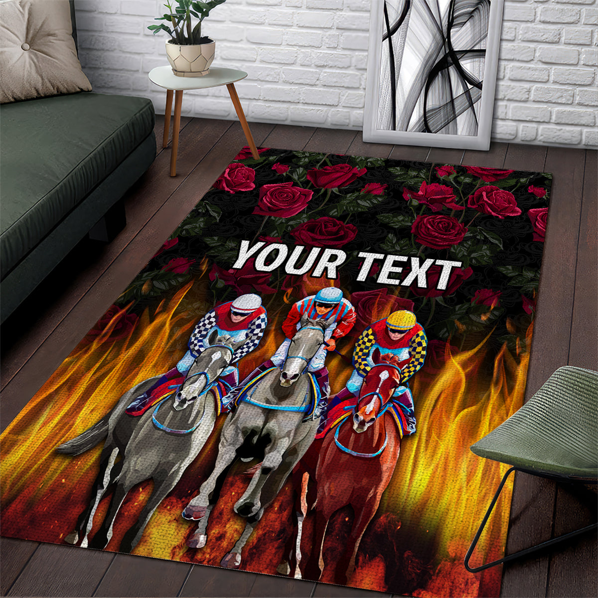 Personalized Kentucky Horses Racing Area Rug Race For Burning Roses - Wonder Print Shop