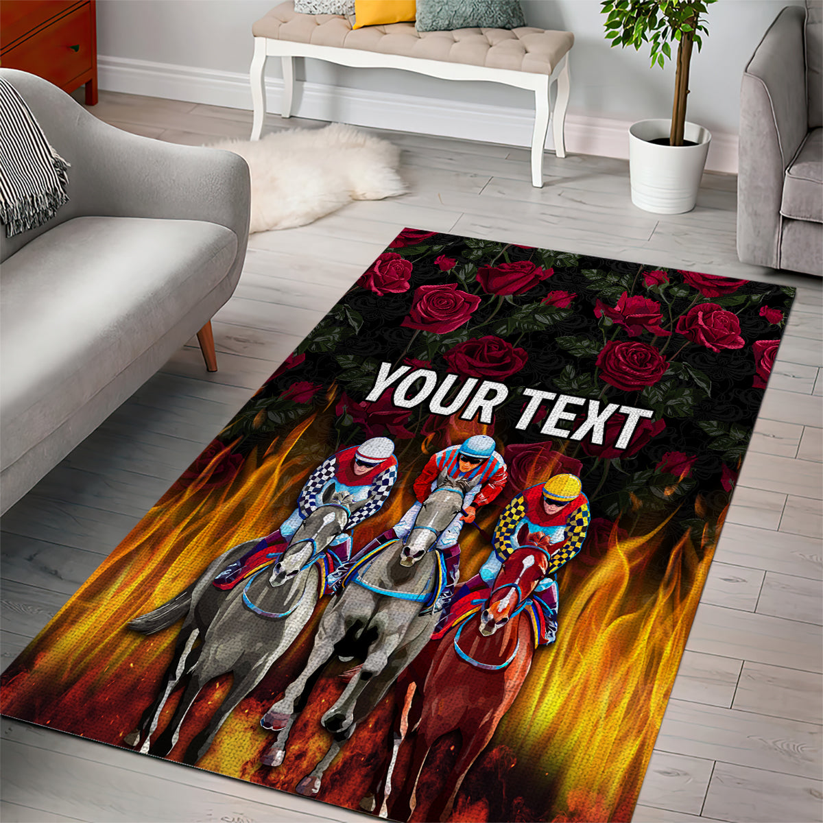 Personalized Kentucky Horses Racing Area Rug Race For Burning Roses - Wonder Print Shop