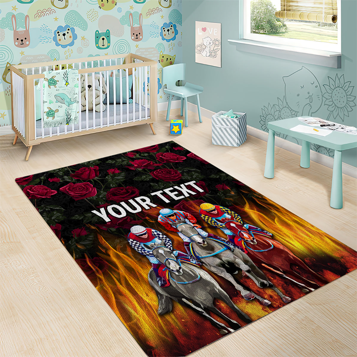 Personalized Kentucky Horses Racing Area Rug Race For Burning Roses - Wonder Print Shop
