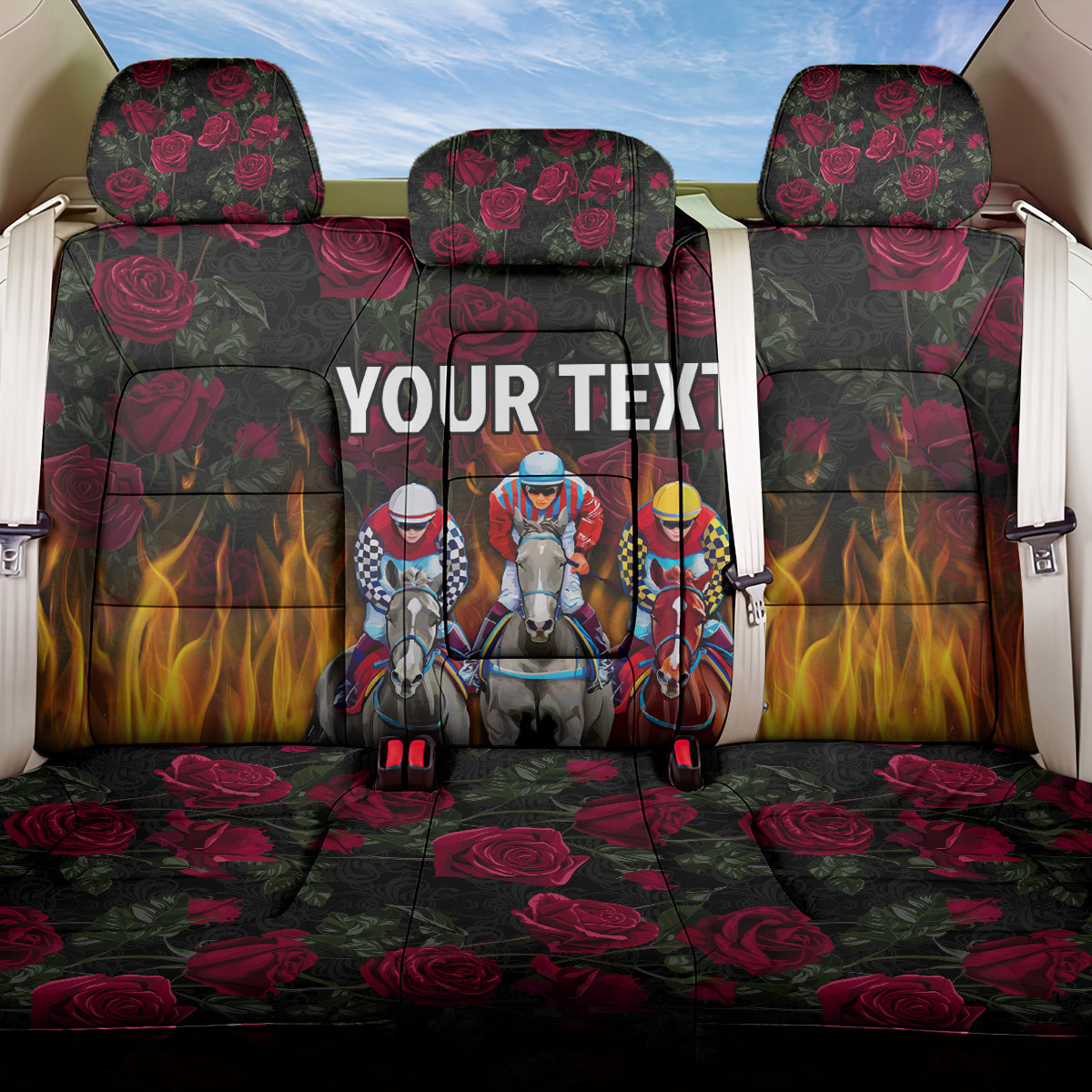 Personalized Kentucky Horses Racing Back Car Seat Cover Race For Burning Roses - Wonder Print Shop