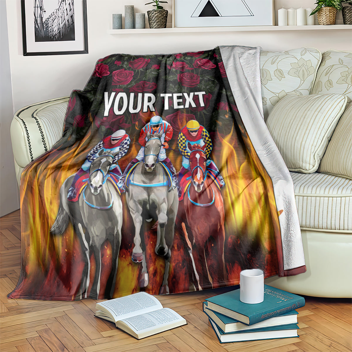 Personalized Kentucky Horses Racing Blanket Race For Burning Roses