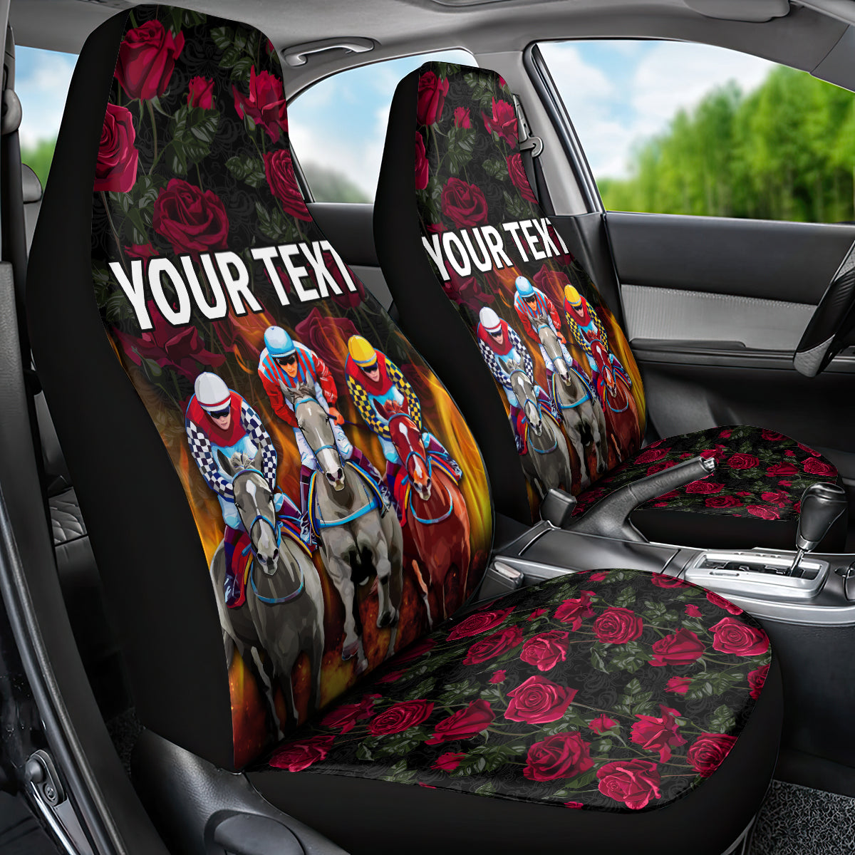 Personalized Kentucky Horses Racing Car Seat Cover Race For Burning Roses - Wonder Print Shop