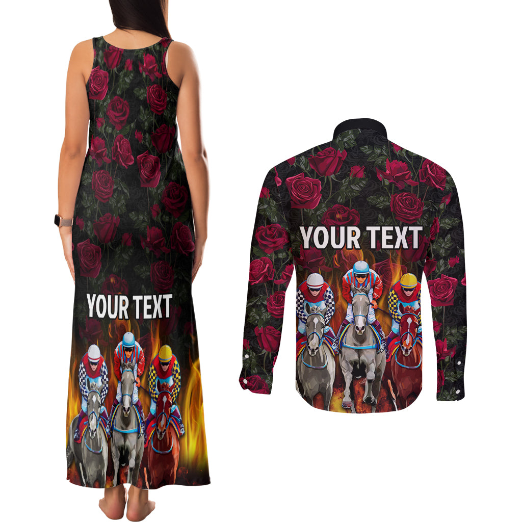 Personalized Kentucky Horses Racing Couples Matching Tank Maxi Dress and Long Sleeve Button Shirt Race For Burning Roses - Wonder Print Shop