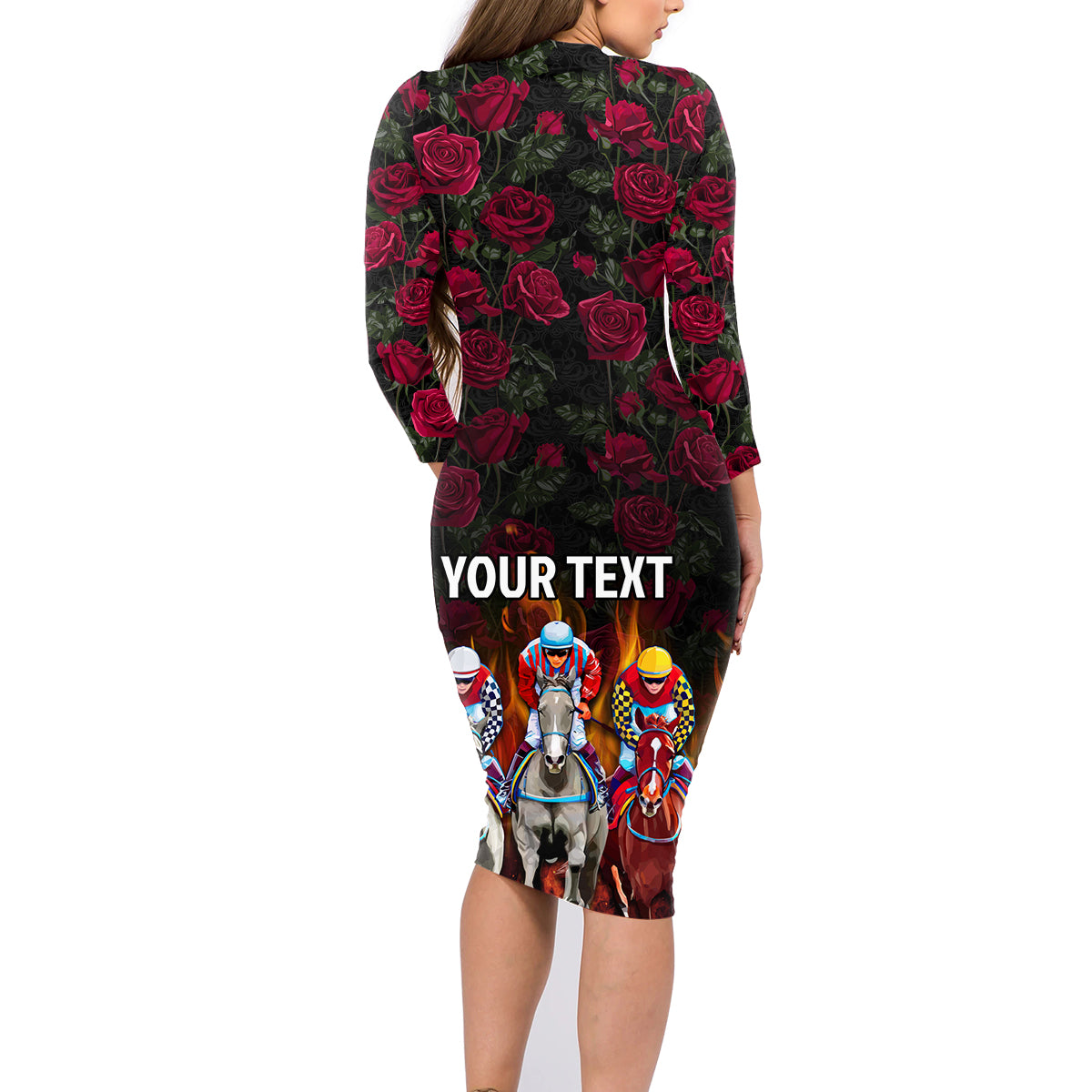 Personalized Kentucky Horses Racing Family Matching Long Sleeve Bodycon Dress and Hawaiian Shirt Race For Burning Roses - Wonder Print Shop