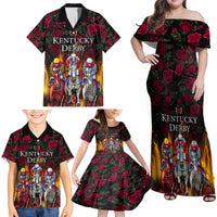 Personalized Kentucky Horses Racing Family Matching Off Shoulder Maxi Dress and Hawaiian Shirt Race For Burning Roses - Wonder Print Shop