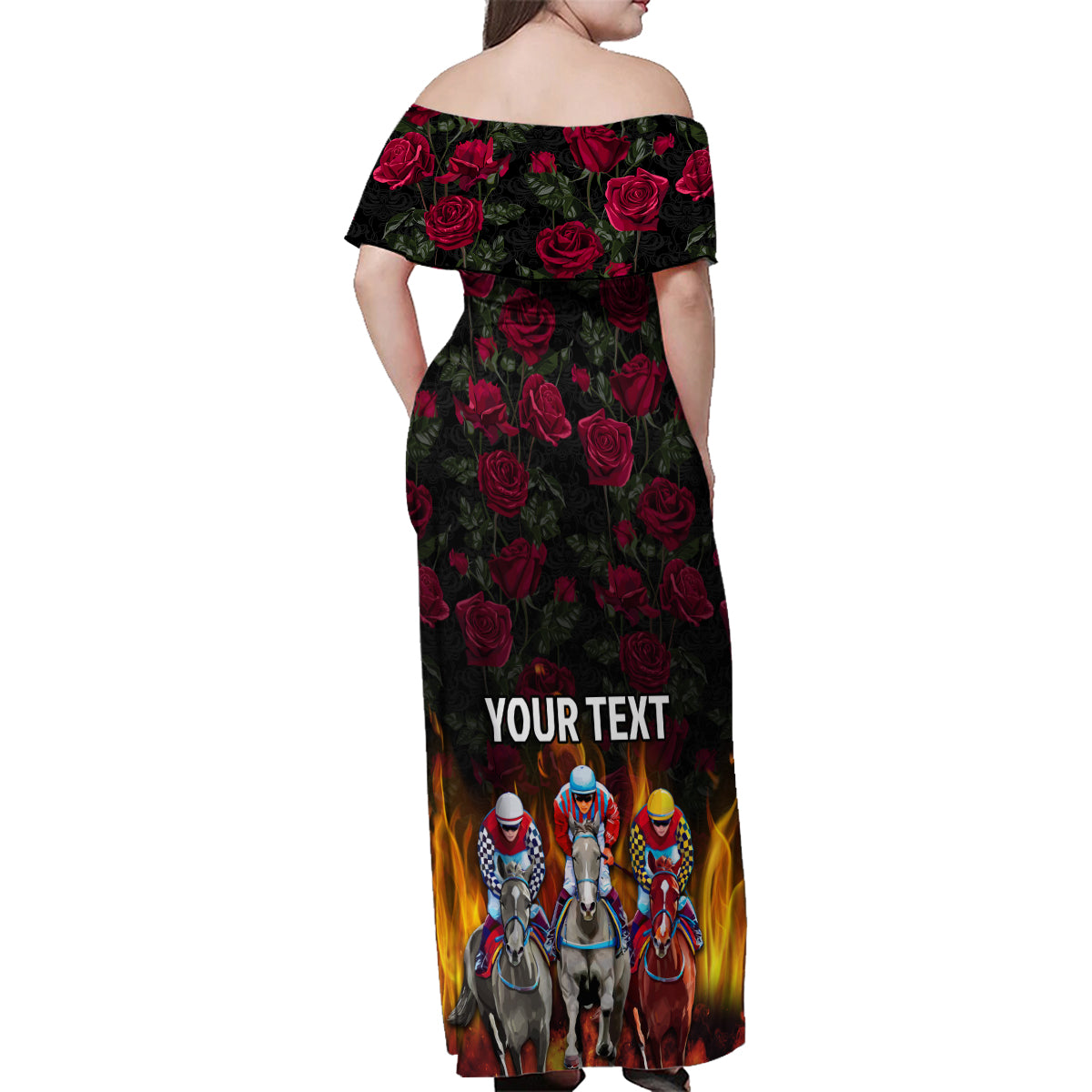 Personalized Kentucky Horses Racing Family Matching Off Shoulder Maxi Dress and Hawaiian Shirt Race For Burning Roses - Wonder Print Shop