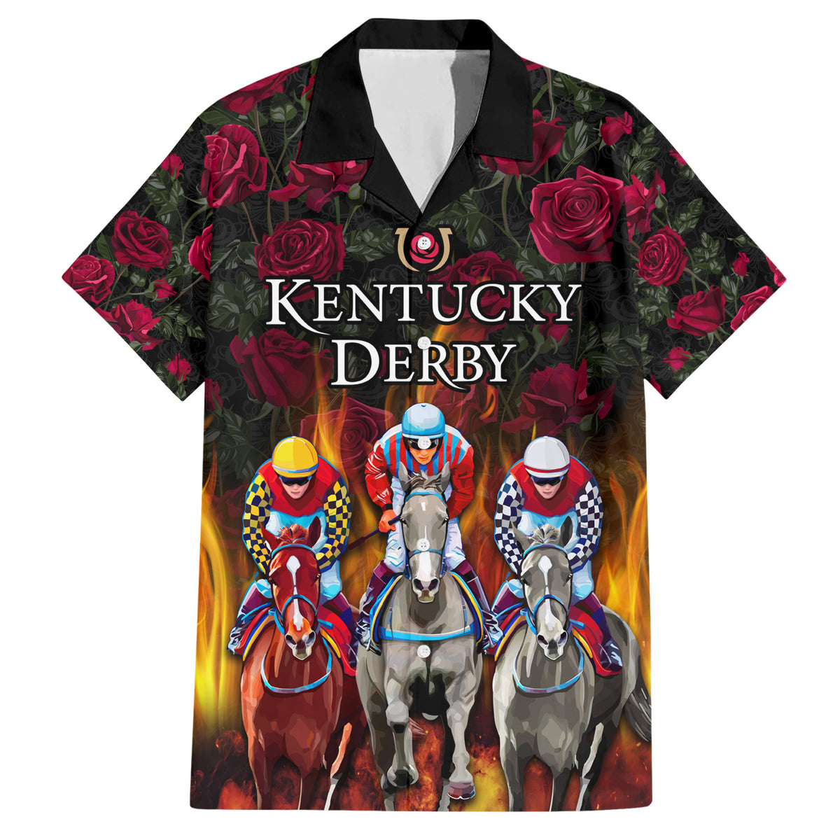 Personalized Kentucky Horses Racing Family Matching Short Sleeve Bodycon Dress and Hawaiian Shirt Race For Burning Roses - Wonder Print Shop