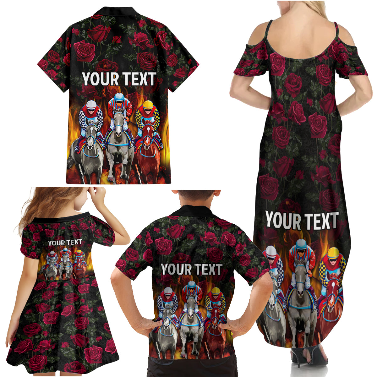 Personalized Kentucky Horses Racing Family Matching Summer Maxi Dress and Hawaiian Shirt Race For Burning Roses - Wonder Print Shop