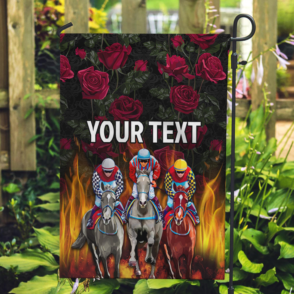 Personalized Kentucky Horses Racing Garden Flag Race For Burning Roses - Wonder Print Shop