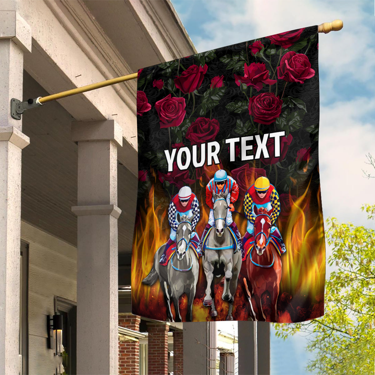 Personalized Kentucky Horses Racing Garden Flag Race For Burning Roses - Wonder Print Shop
