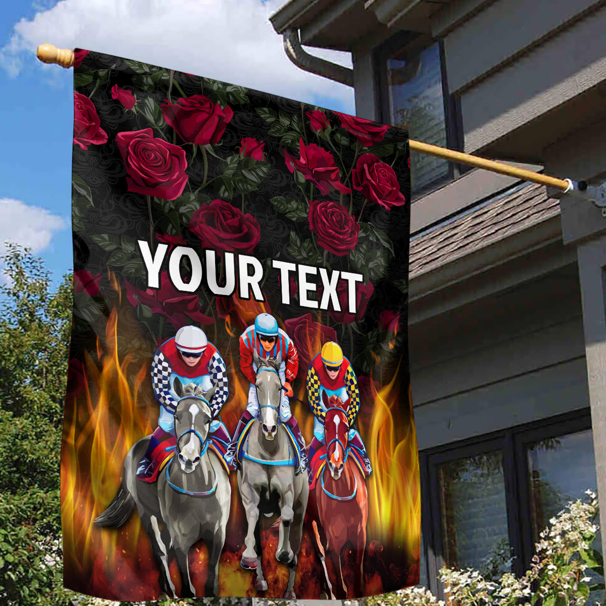 Personalized Kentucky Horses Racing Garden Flag Race For Burning Roses - Wonder Print Shop