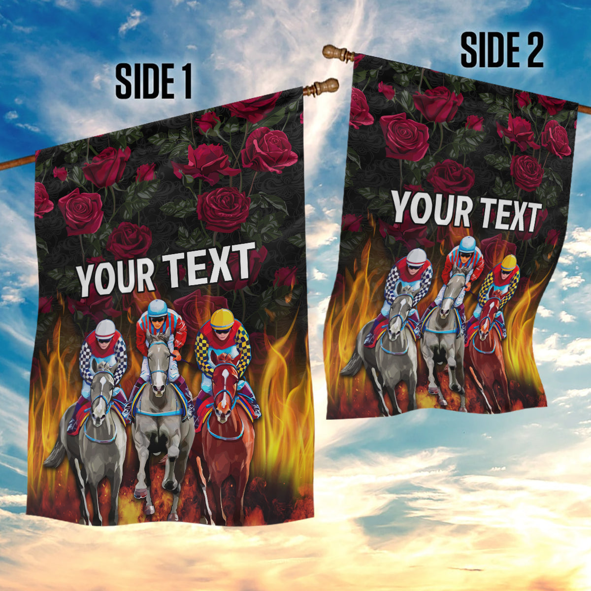 Personalized Kentucky Horses Racing Garden Flag Race For Burning Roses - Wonder Print Shop