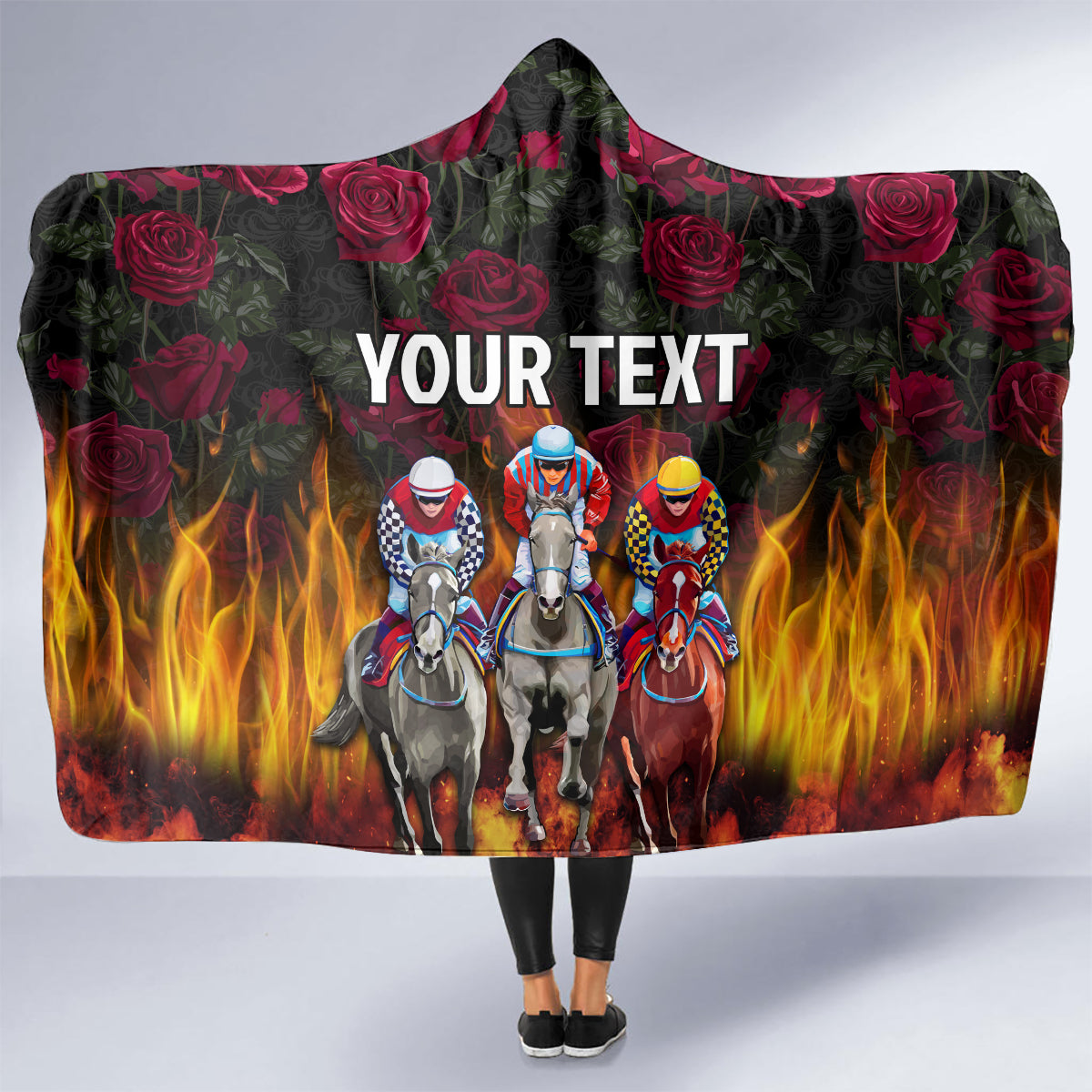 Personalized Kentucky Horses Racing Hooded Blanket Race For Burning Roses