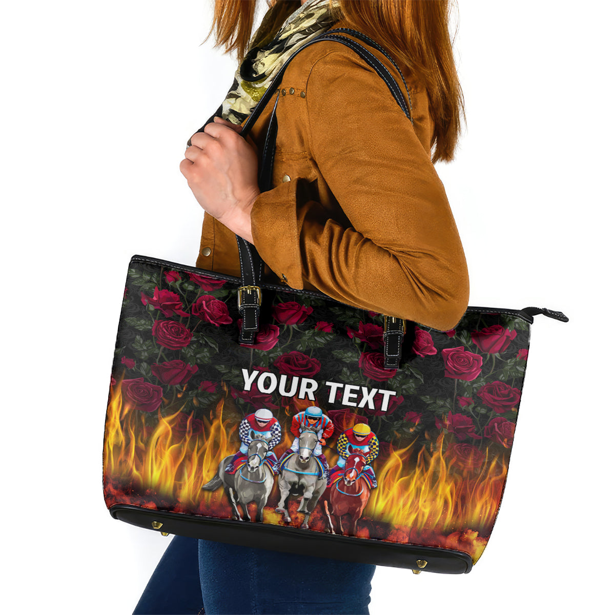 Personalized Kentucky Horses Racing Leather Tote Bag Race For Burning Roses - Wonder Print Shop