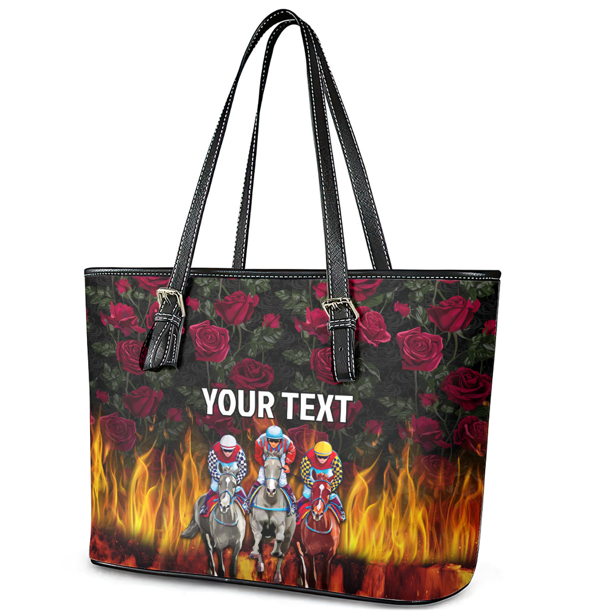 Personalized Kentucky Horses Racing Leather Tote Bag Race For Burning Roses - Wonder Print Shop