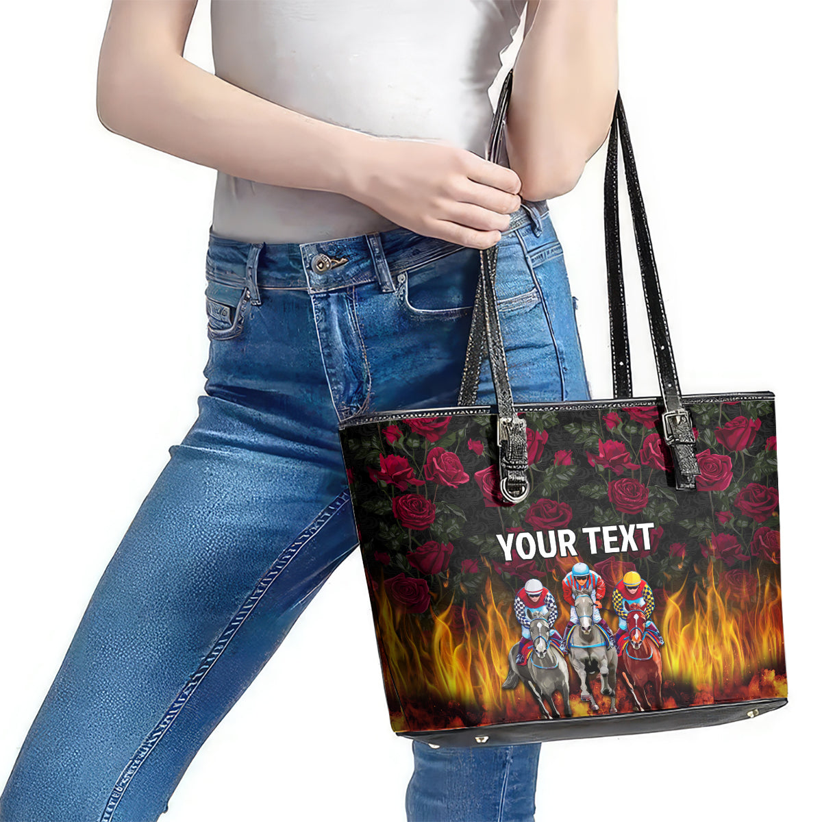Personalized Kentucky Horses Racing Leather Tote Bag Race For Burning Roses - Wonder Print Shop