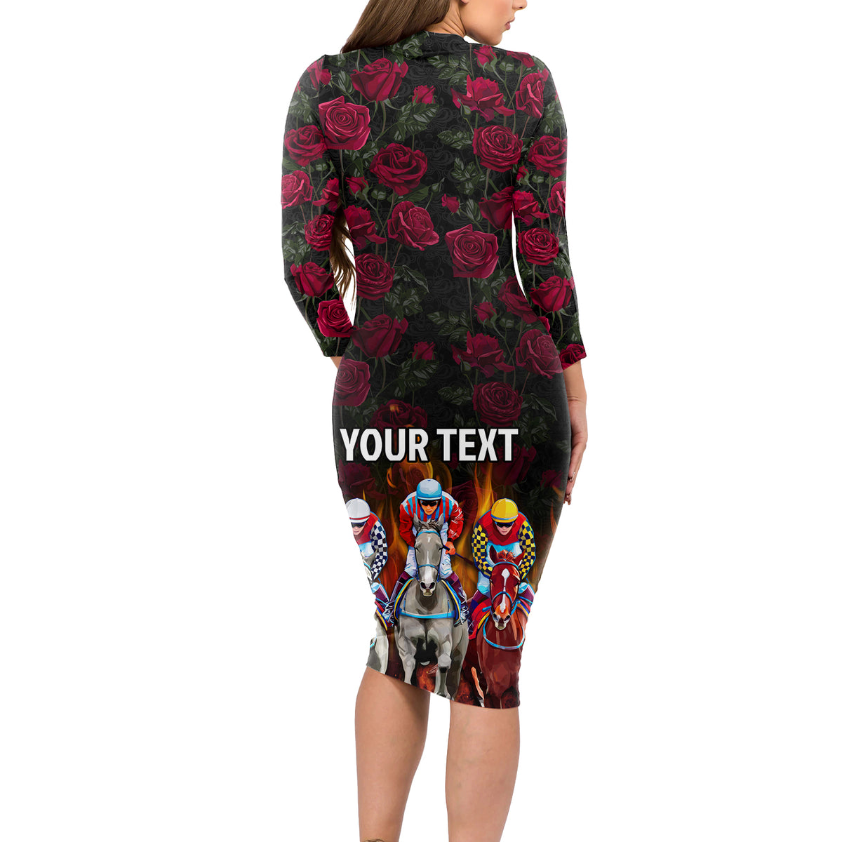 Personalized Kentucky Horses Racing Long Sleeve Bodycon Dress Race For Burning Roses - Wonder Print Shop