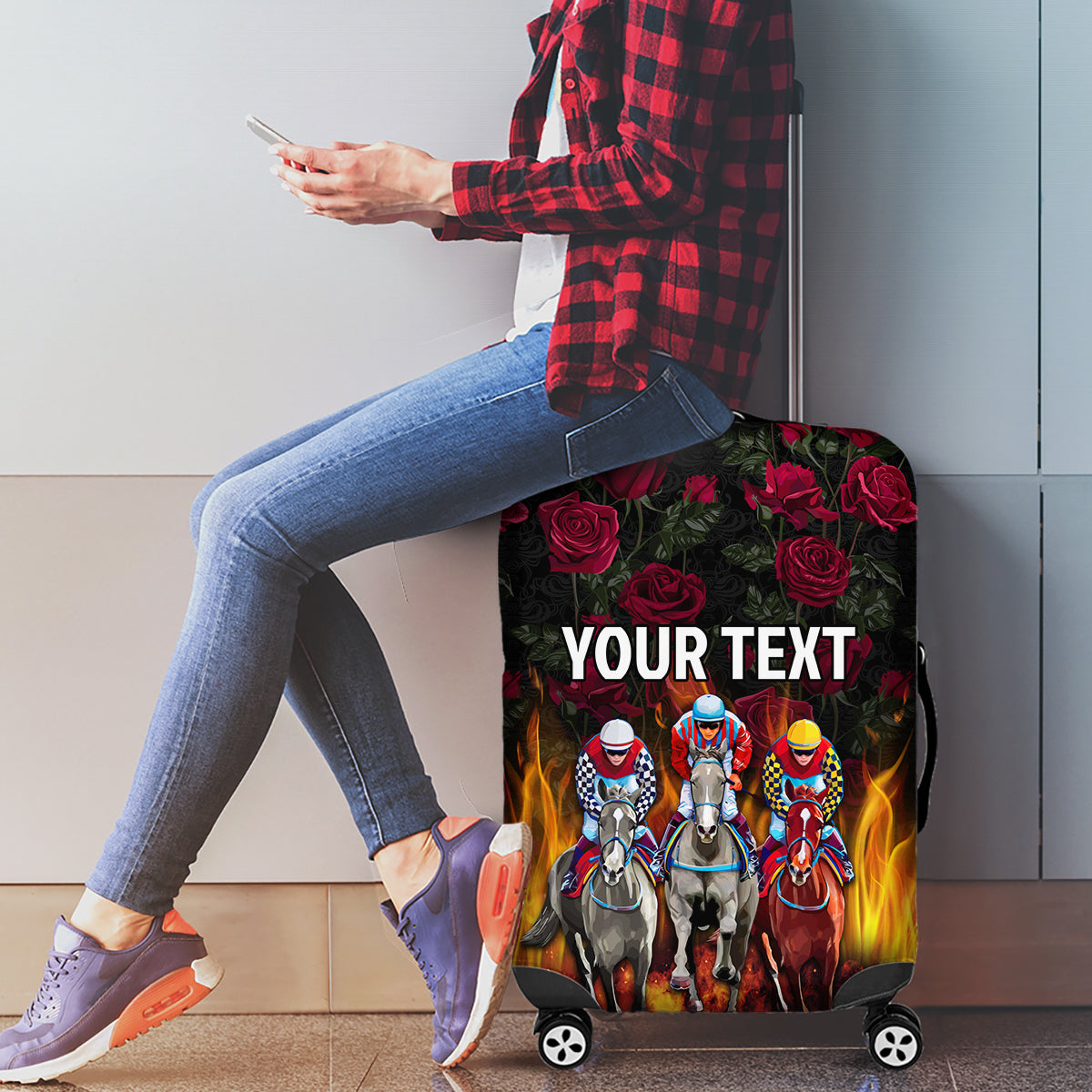 Personalized Kentucky Horses Racing Luggage Cover Race For Burning Roses - Wonder Print Shop