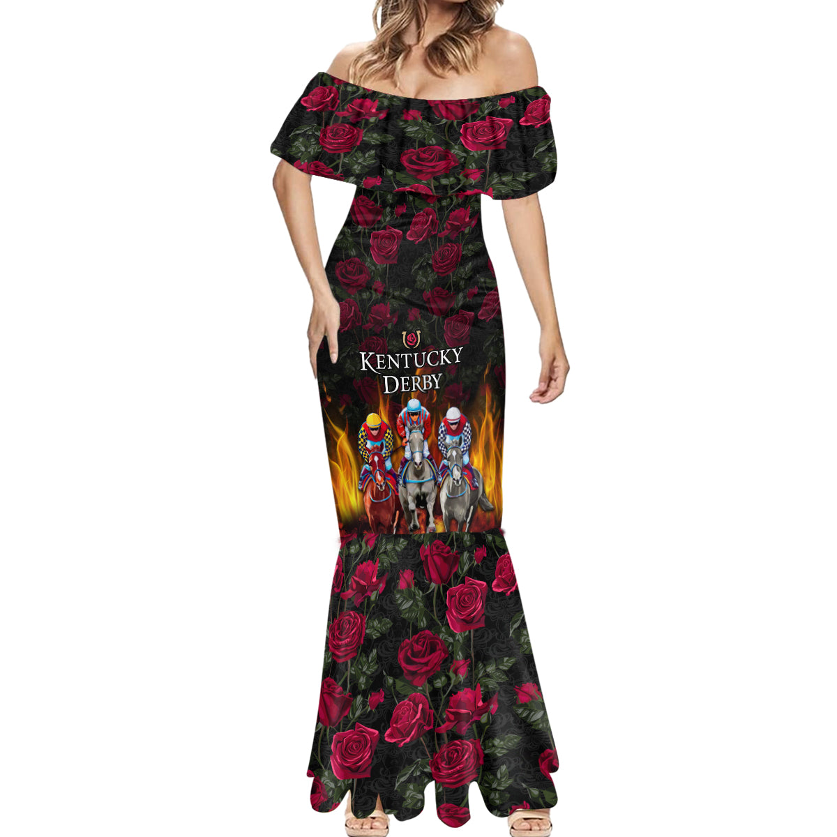 Personalized Kentucky Horses Racing Mermaid Dress Race For Burning Roses - Wonder Print Shop