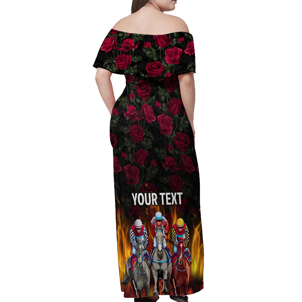 Personalized Kentucky Horses Racing Off Shoulder Maxi Dress Race For Burning Roses - Wonder Print Shop
