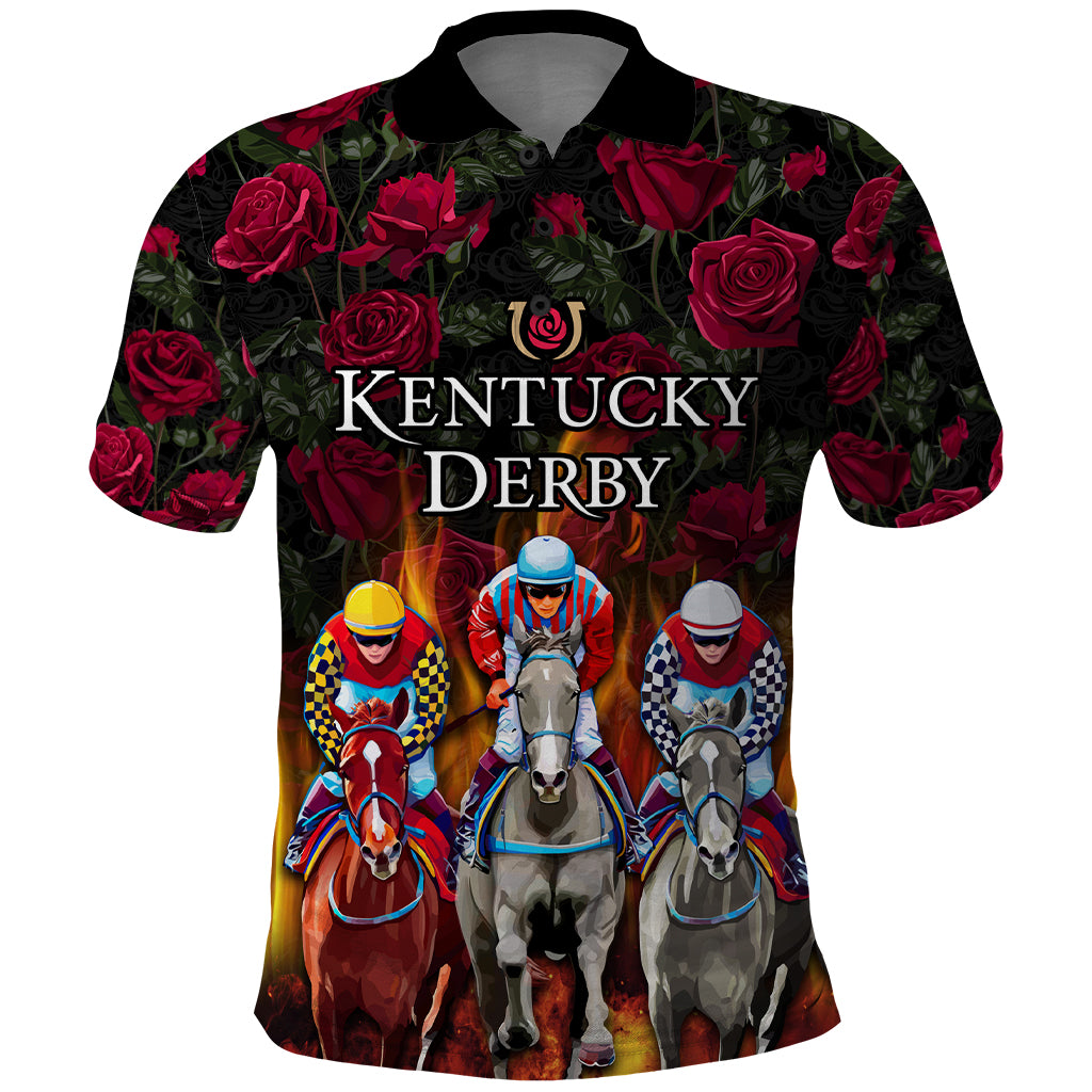 Personalized Kentucky Horses Racing Polo Shirt Race For Burning Roses