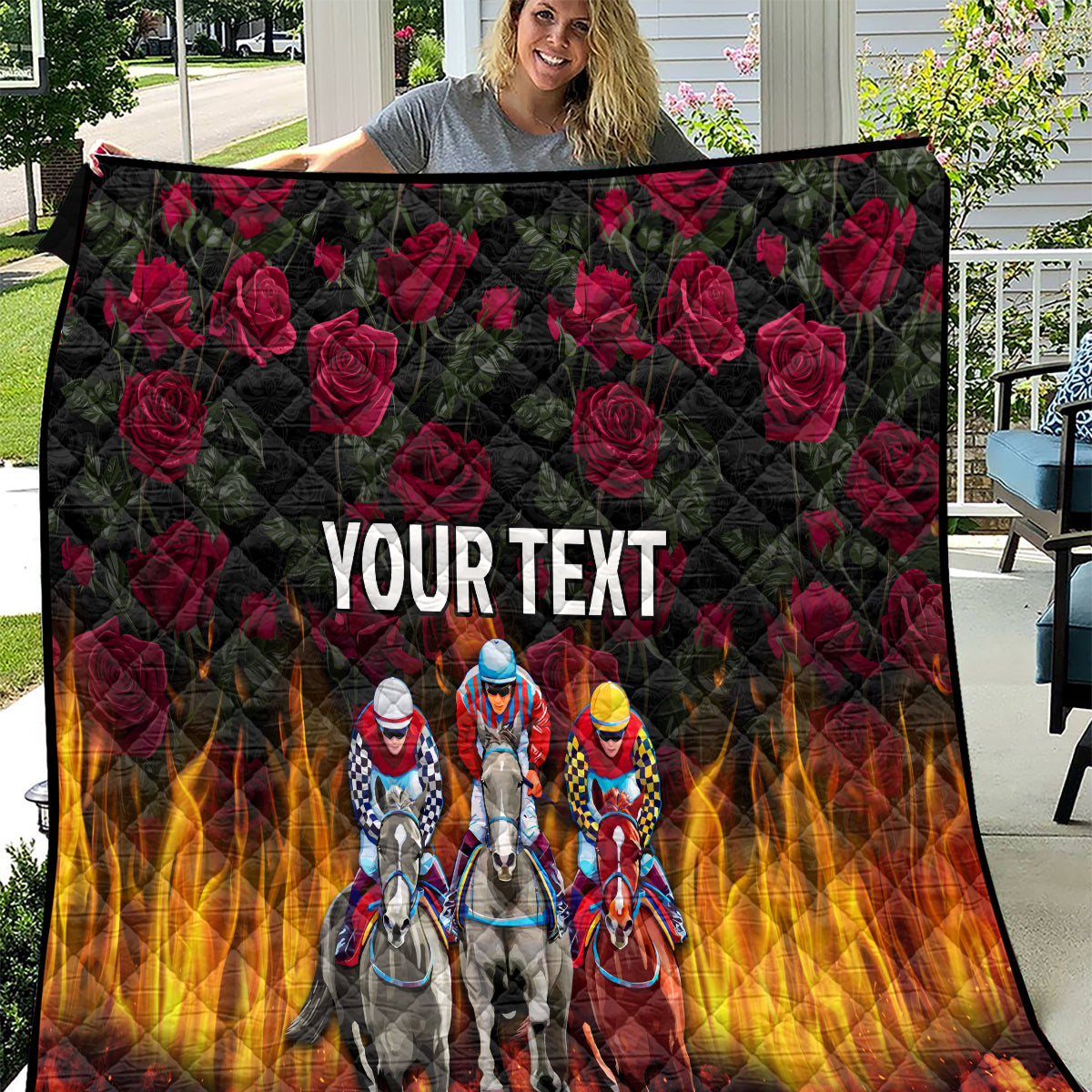 Personalized Kentucky Horses Racing Quilt Race For Burning Roses
