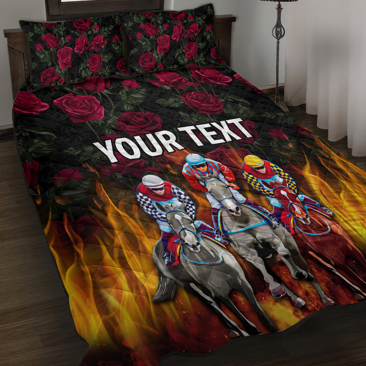 Personalized Kentucky Horses Racing Quilt Bed Set Race For Burning Roses - Wonder Print Shop