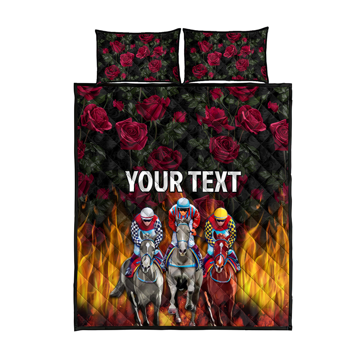 Personalized Kentucky Horses Racing Quilt Bed Set Race For Burning Roses - Wonder Print Shop