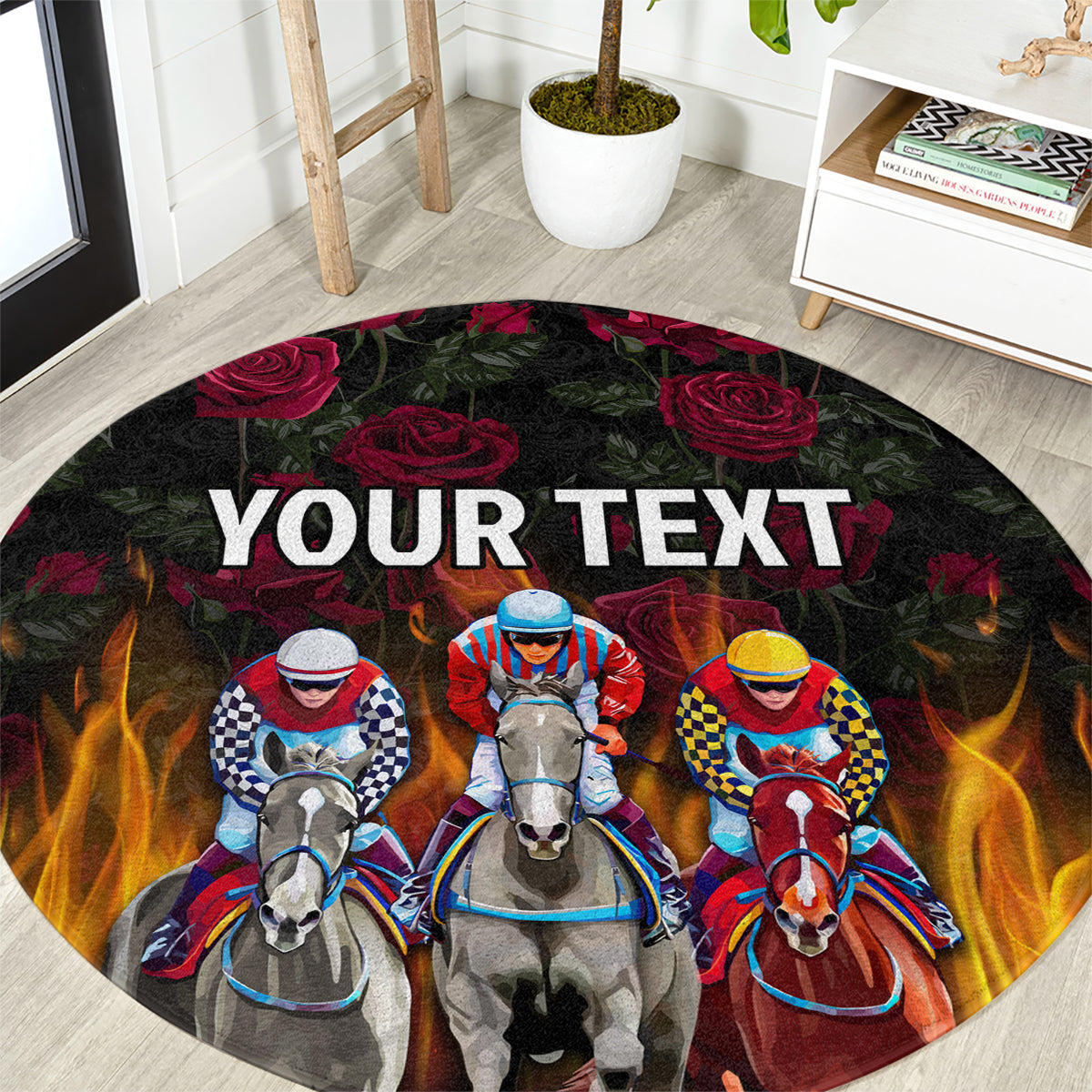 Personalized Kentucky Horses Racing Round Carpet Race For Burning Roses