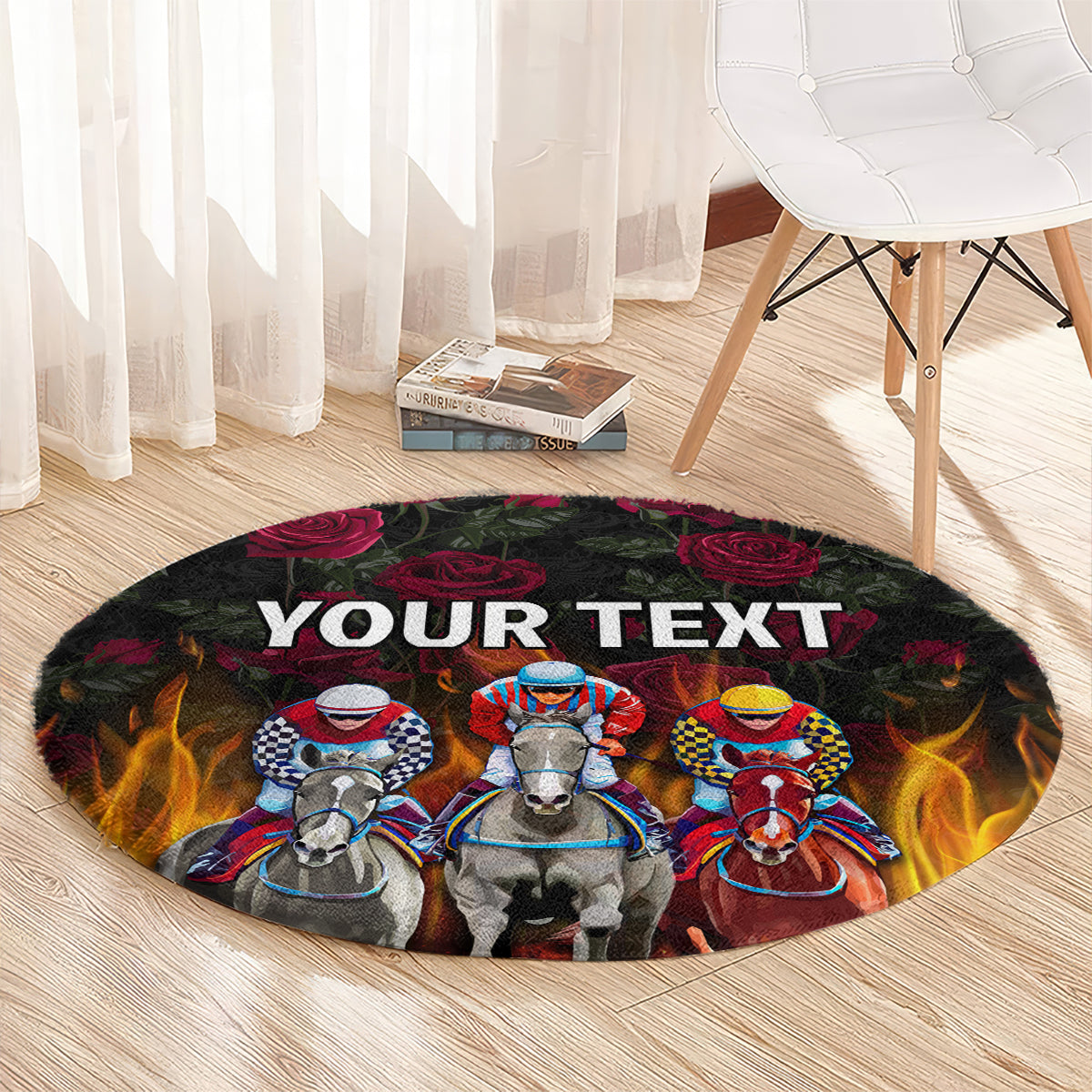 Personalized Kentucky Horses Racing Round Carpet Race For Burning Roses