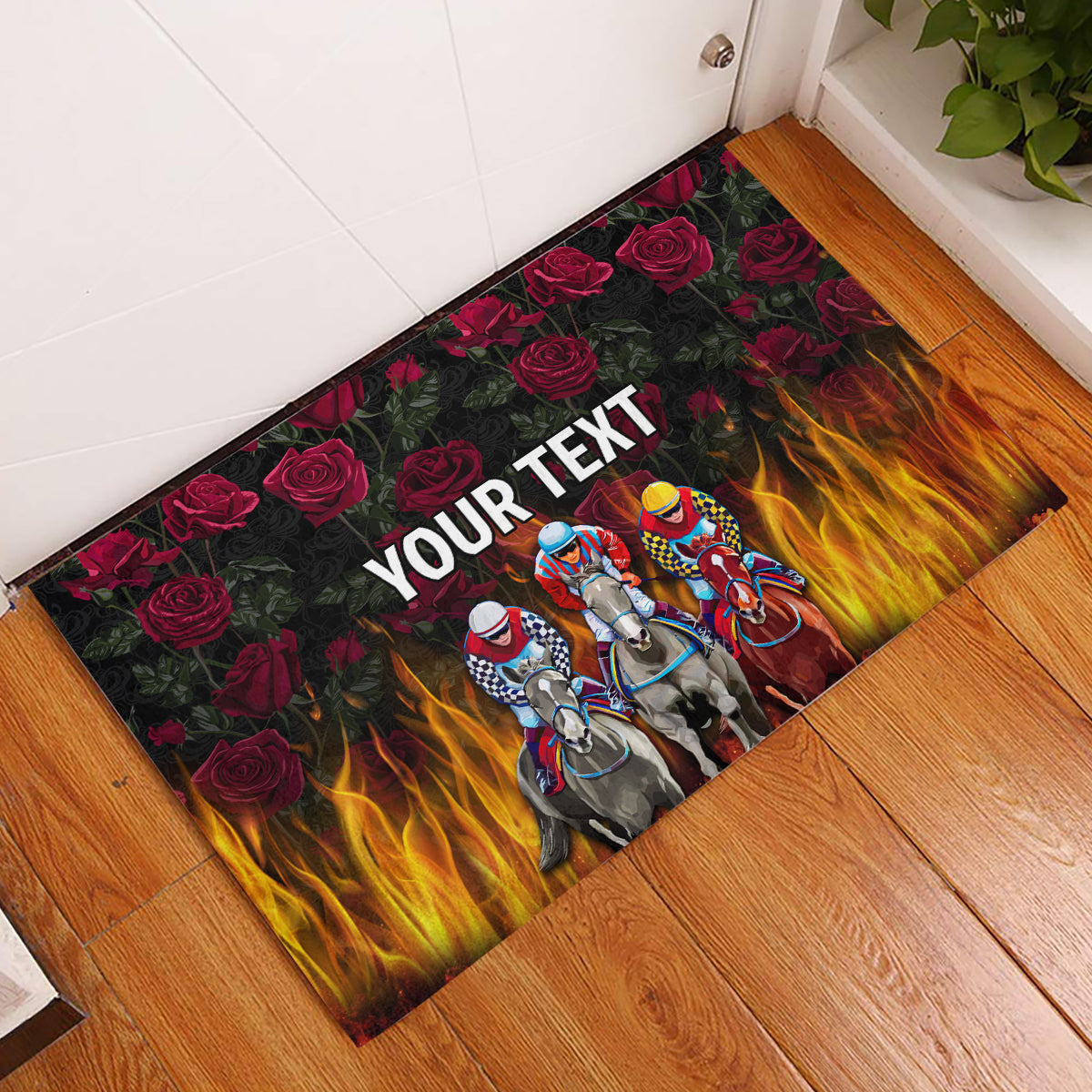 Personalized Kentucky Horses Racing Rubber Doormat Race For Burning Roses - Wonder Print Shop
