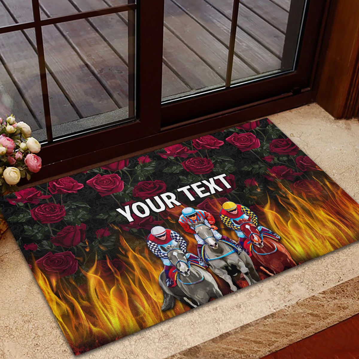 Personalized Kentucky Horses Racing Rubber Doormat Race For Burning Roses - Wonder Print Shop