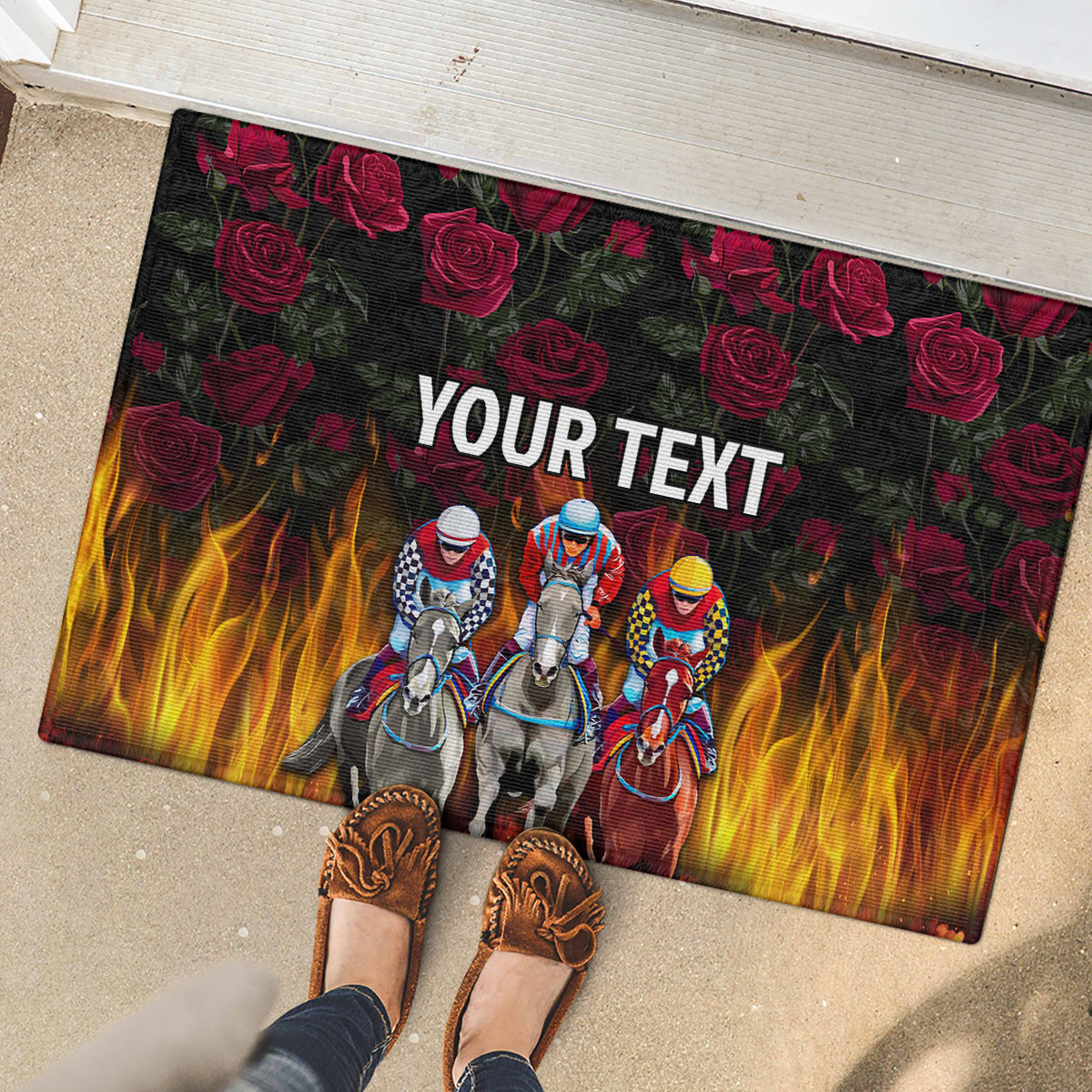 Personalized Kentucky Horses Racing Rubber Doormat Race For Burning Roses - Wonder Print Shop