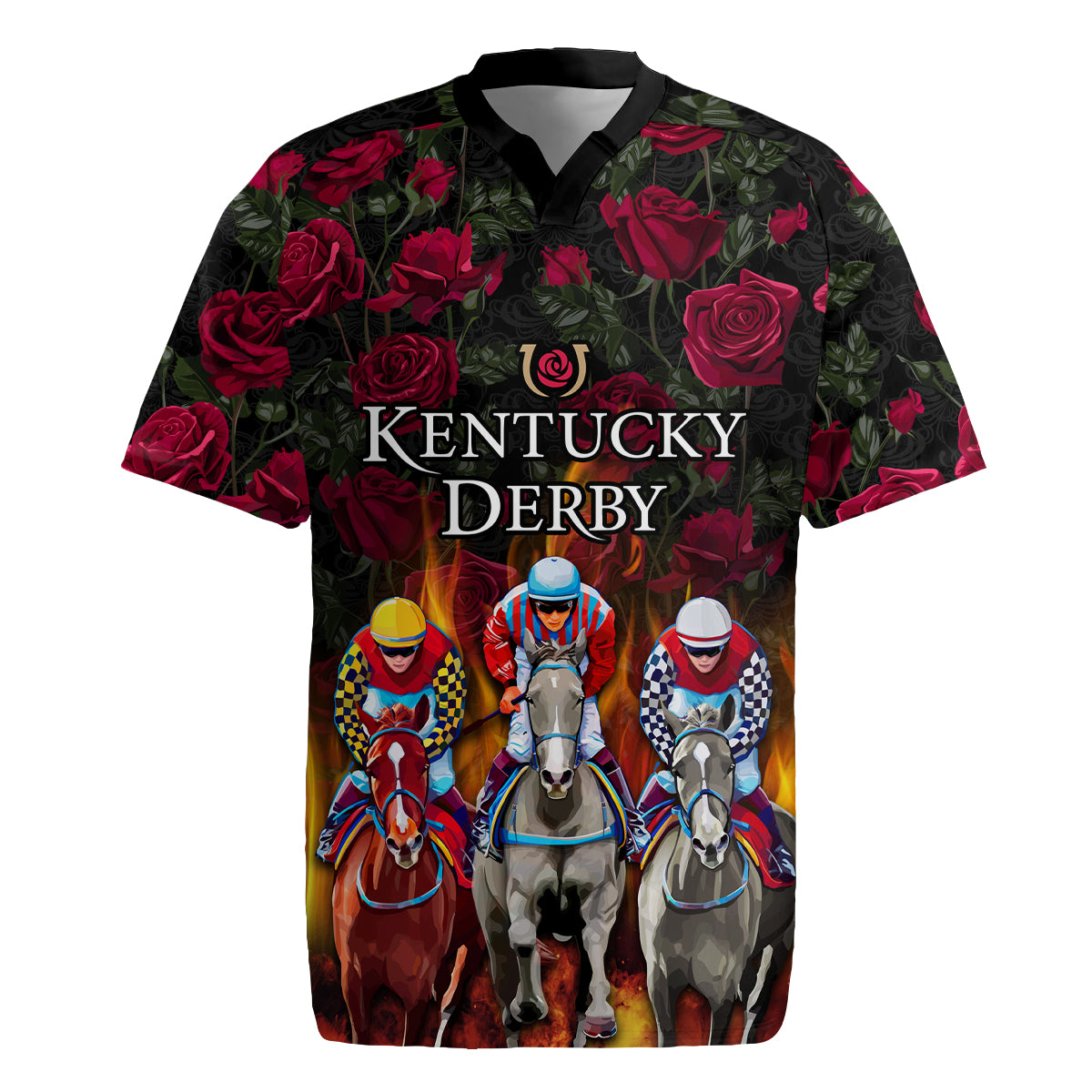 Personalized Kentucky Horses Racing Rugby Jersey Race For Burning Roses - Wonder Print Shop