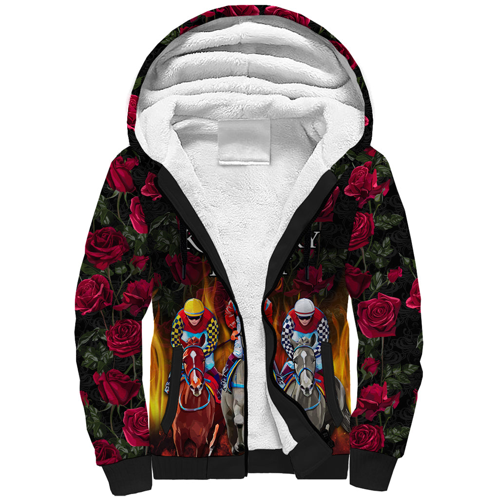 Personalized Kentucky Horses Racing Sherpa Hoodie Race For Burning Roses - Wonder Print Shop