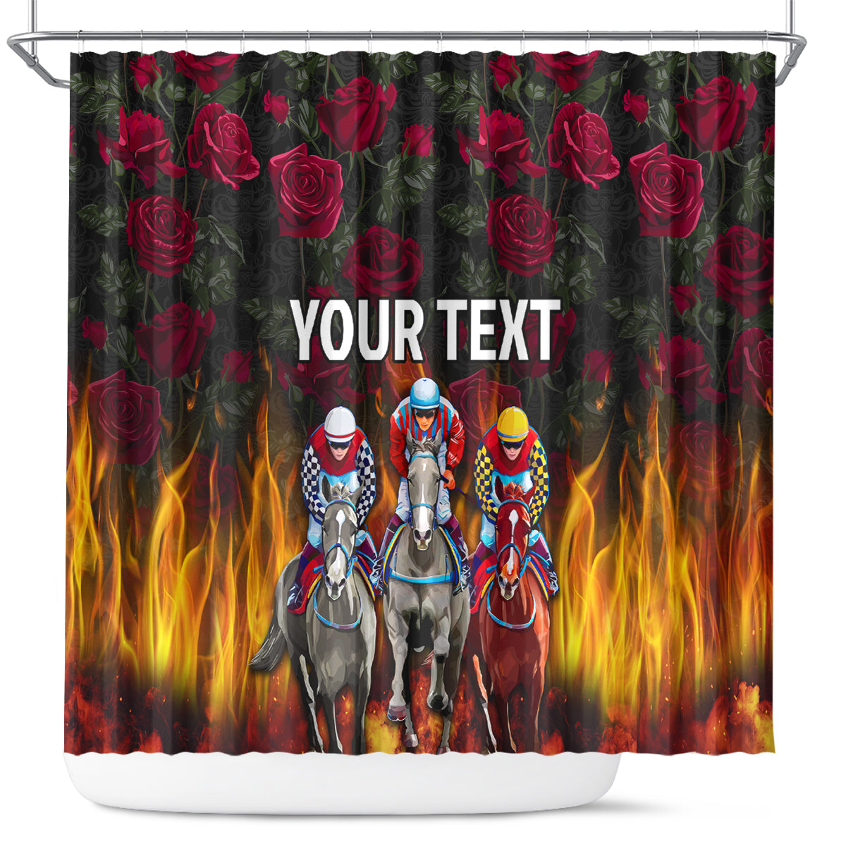Personalized Kentucky Horses Racing Shower Curtain Race For Burning Roses