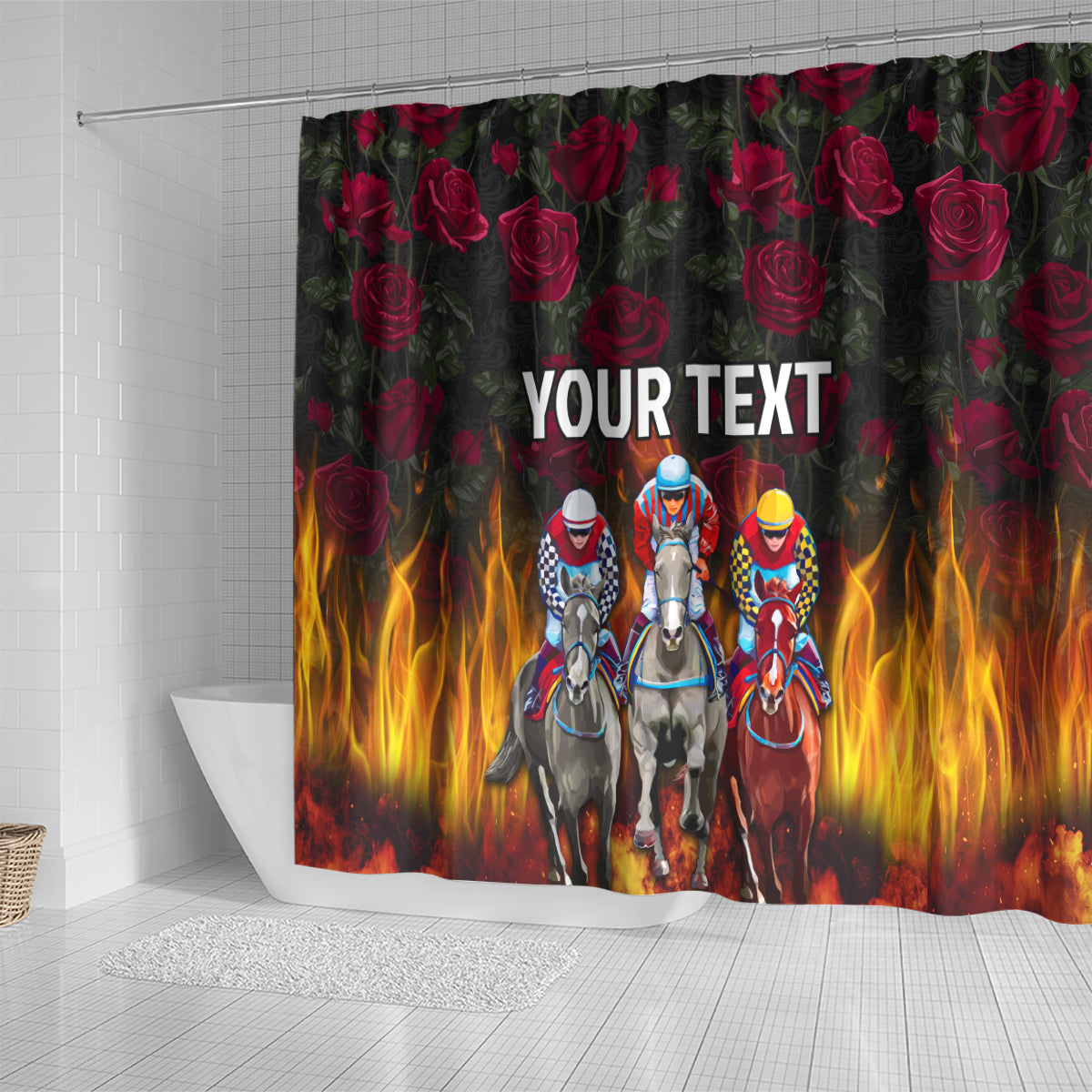 Personalized Kentucky Horses Racing Shower Curtain Race For Burning Roses
