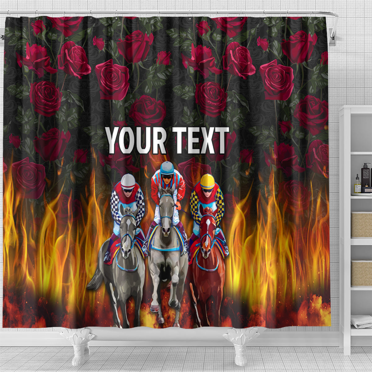 Personalized Kentucky Horses Racing Shower Curtain Race For Burning Roses