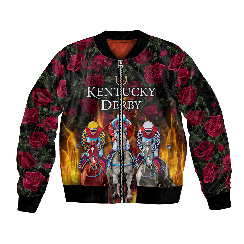Personalized Kentucky Horses Racing Sleeve Zip Bomber Jacket Race For Burning Roses - Wonder Print Shop