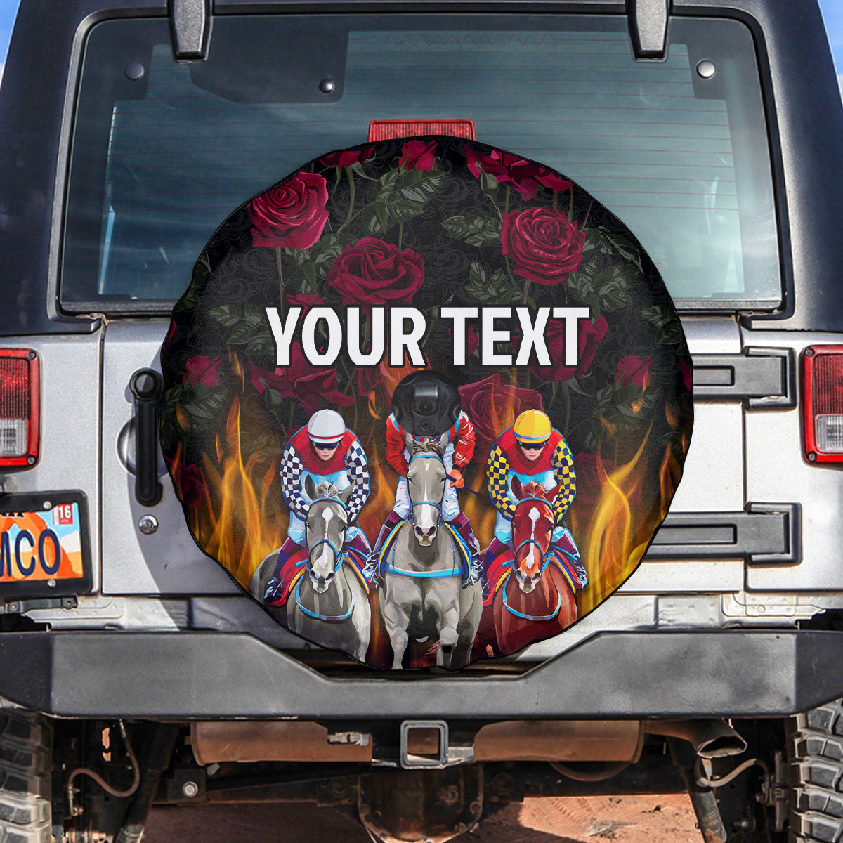 Personalized Kentucky Horses Racing Spare Tire Cover Race For Burning Roses