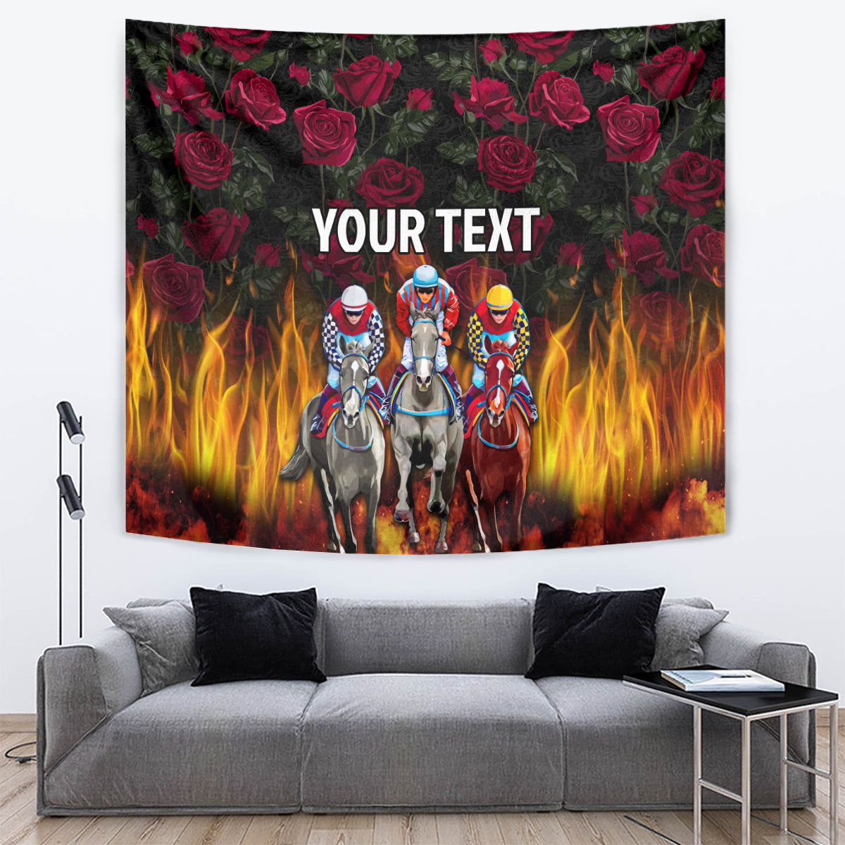 Personalized Kentucky Horses Racing Tapestry Race For Burning Roses
