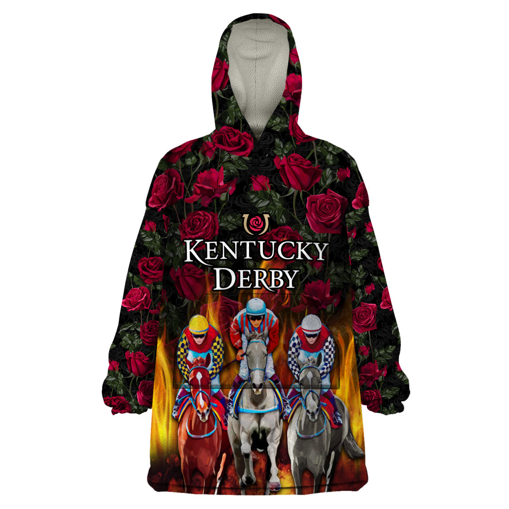 Personalized Kentucky Horses Racing Wearable Blanket Hoodie Race For Burning Roses