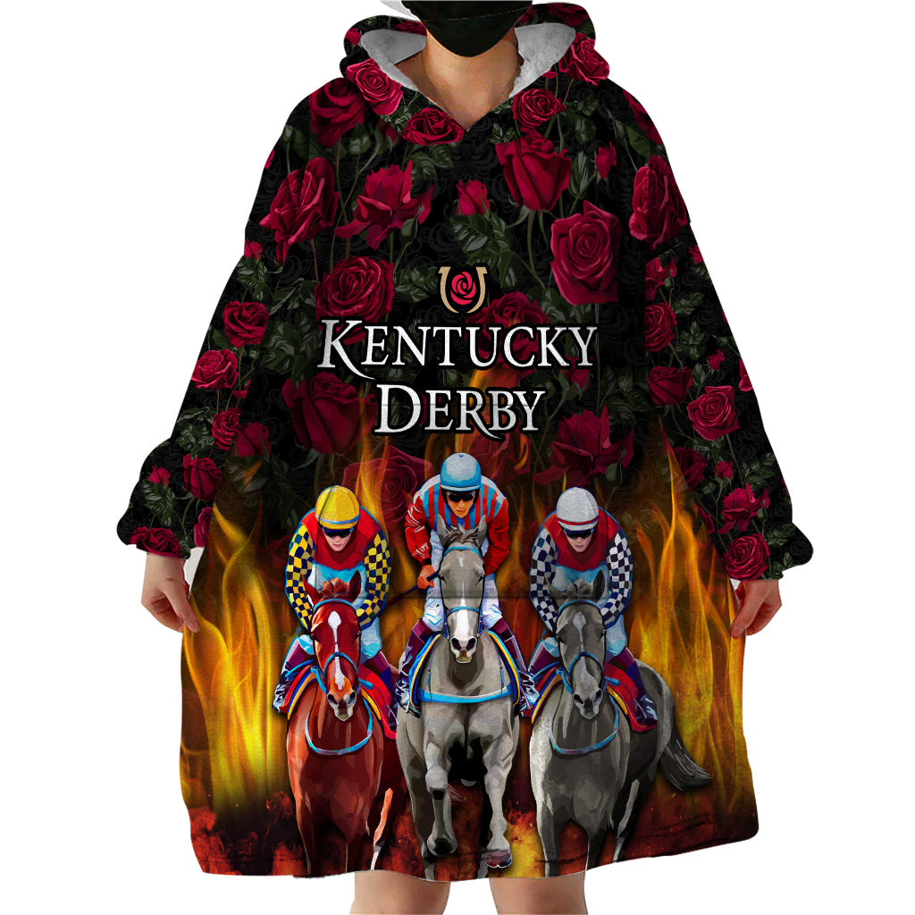 Personalized Kentucky Horses Racing Wearable Blanket Hoodie Race For Burning Roses - Wonder Print Shop