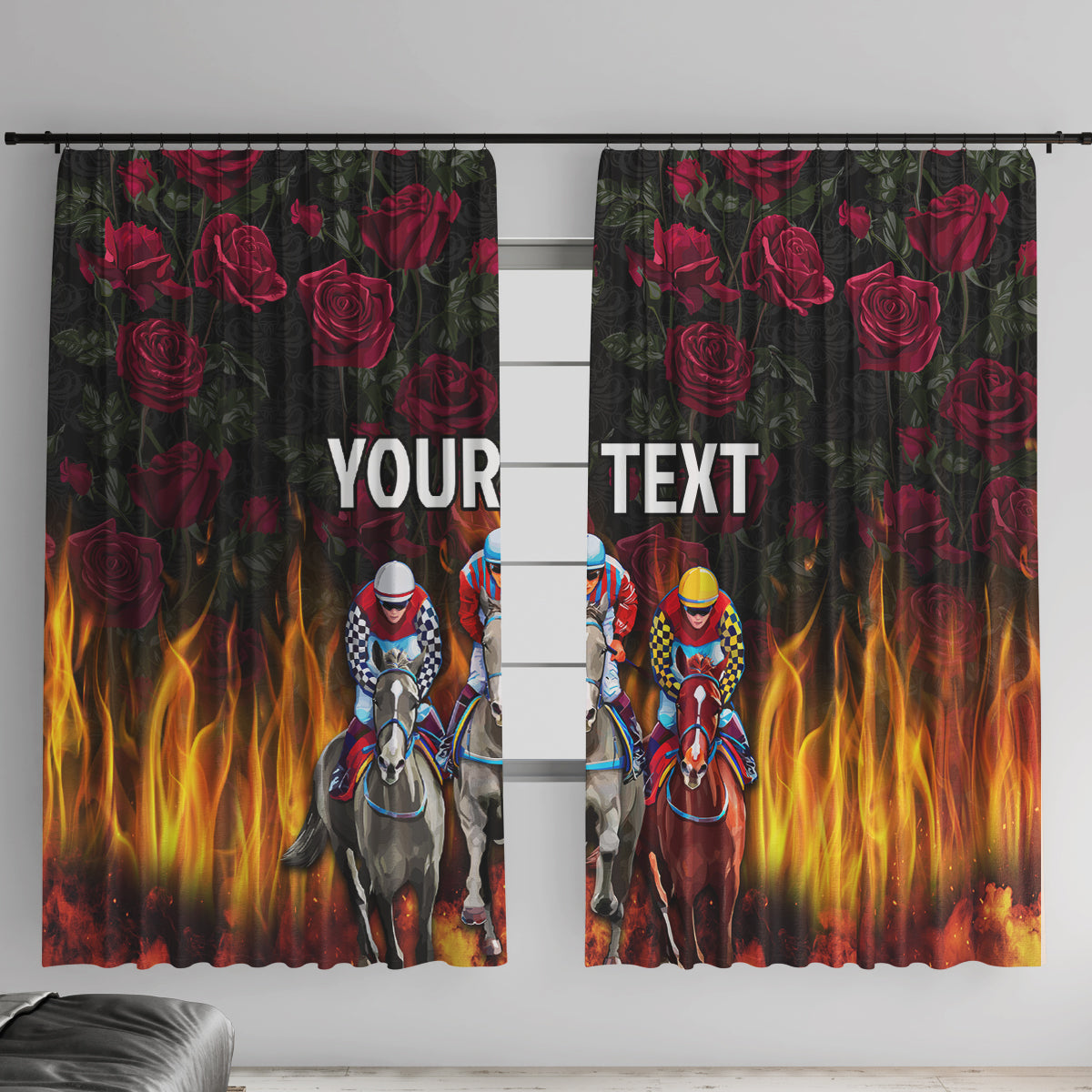 Personalized Kentucky Horses Racing Window Curtain Race For Burning Roses - Wonder Print Shop