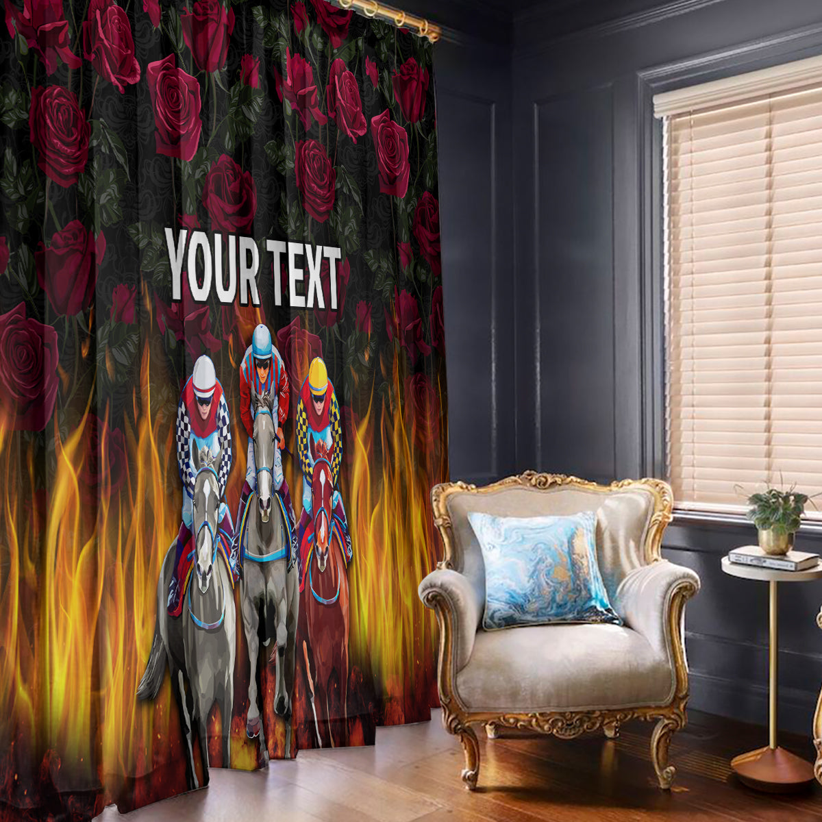 Personalized Kentucky Horses Racing Window Curtain Race For Burning Roses - Wonder Print Shop