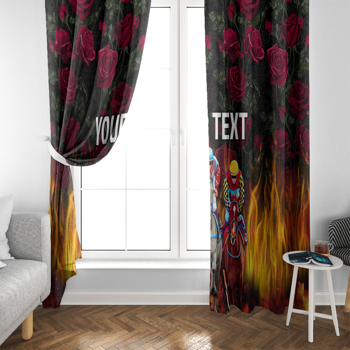 Personalized Kentucky Horses Racing Window Curtain Race For Burning Roses - Wonder Print Shop