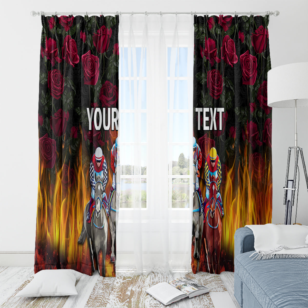 Personalized Kentucky Horses Racing Window Curtain Race For Burning Roses - Wonder Print Shop