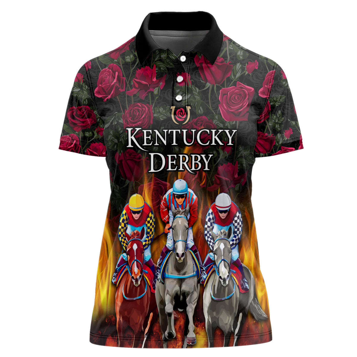 Personalized Kentucky Horses Racing Women Polo Shirt Race For Burning Roses - Wonder Print Shop