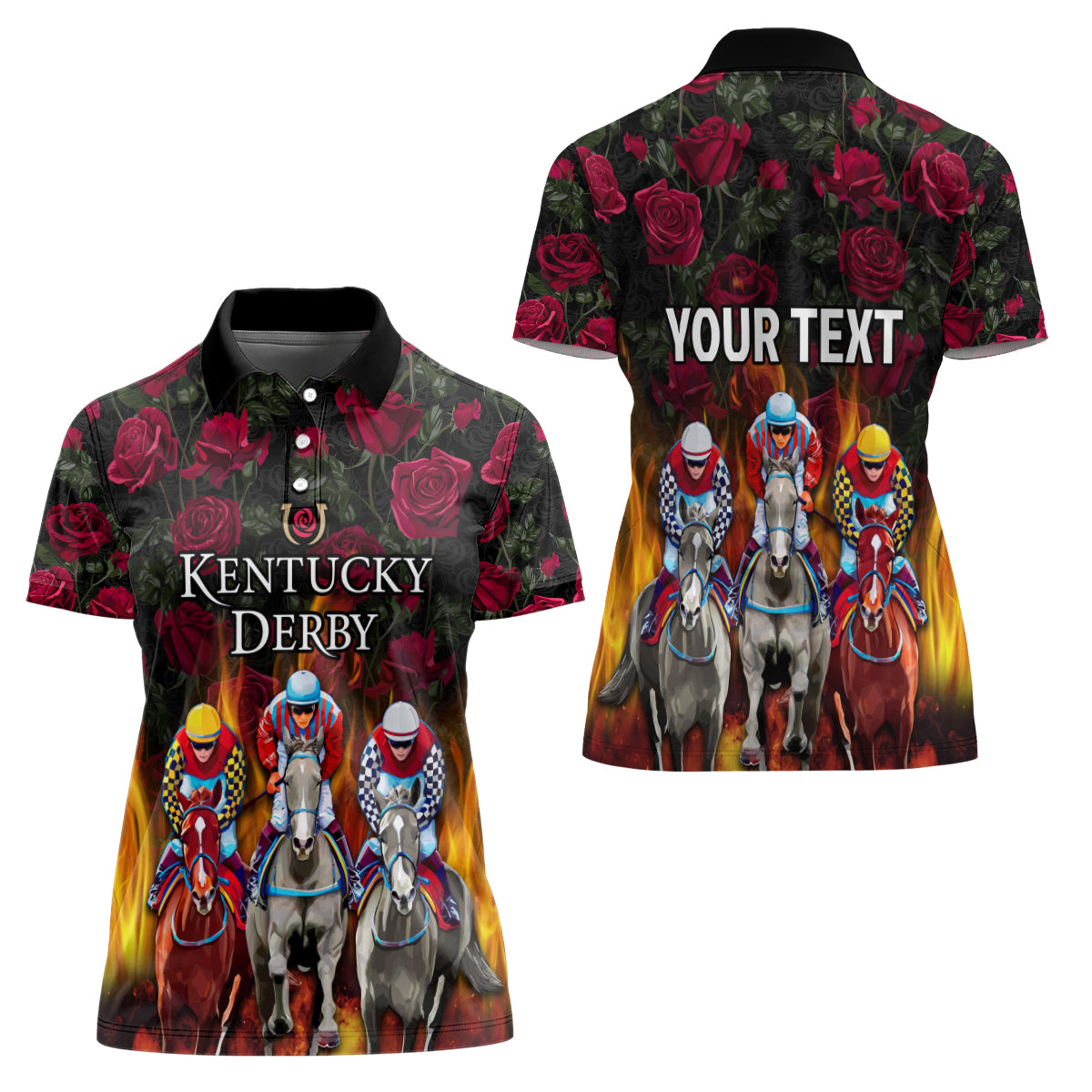 Personalized Kentucky Horses Racing Women Polo Shirt Race For Burning Roses - Wonder Print Shop