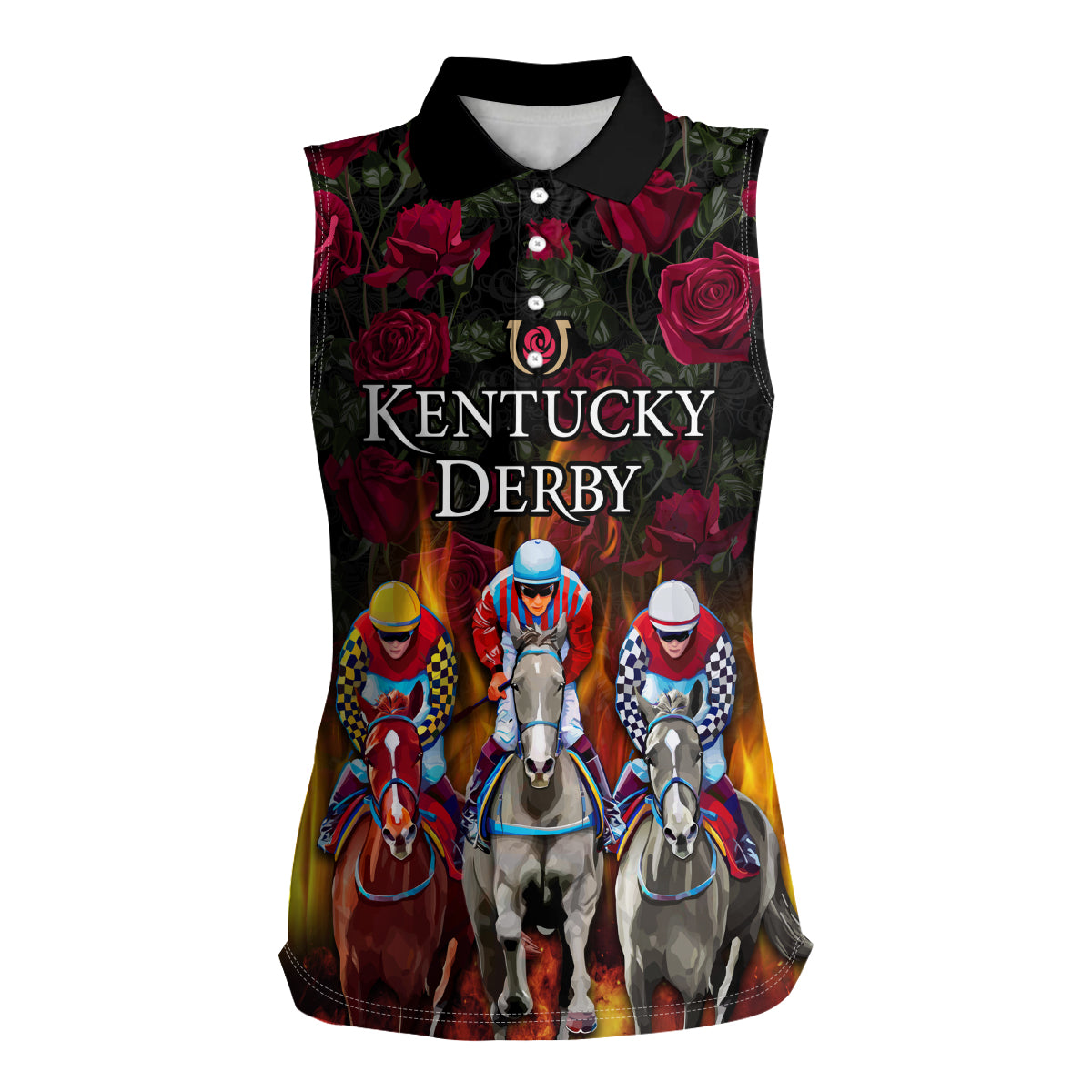 Personalized Kentucky Horses Racing Women Sleeveless Polo Shirt Race For Burning Roses - Wonder Print Shop